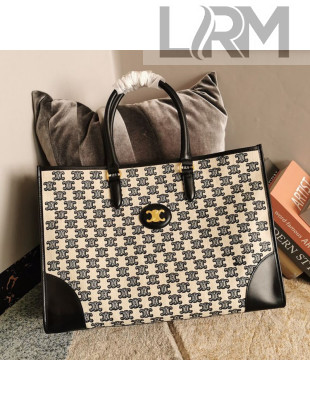 Celine Horizontal Cabas Tote Bag in Textile Canvas with Triomphe Embroidery Black 2021