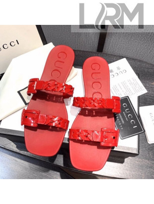 Gucci PVC Chain Flat Slide Sandals Red 2021