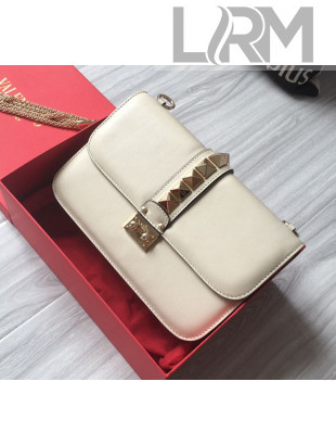 Valentino Medium Chain Box Shoulder Bag in Calfskin White/Gold 2019