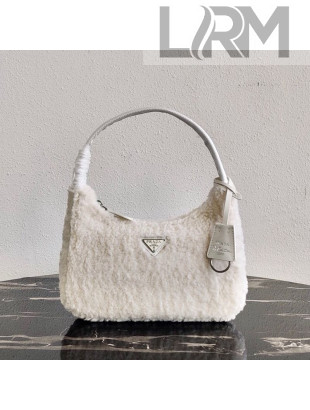 Prada Re-Edition 2000 Fur Mini Hobo Bag 1NE515 White 2020