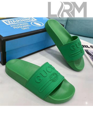 Gucci Logo Rubber Slide Sandal 522887 Green 2020(For Women and Men)