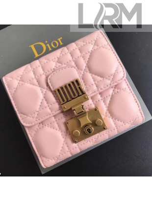 Dior French "Dioraddict" Flap Wallet in Cannage Lambskin Pink 2017