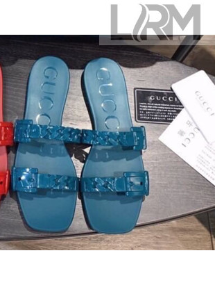 Gucci PVC Chain Flat Slide Sandals Blue 2021