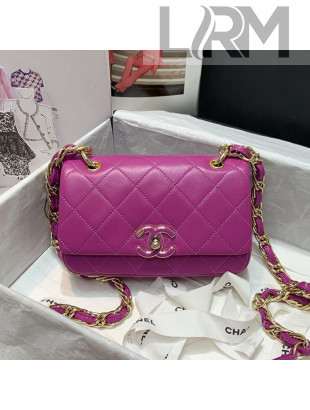 Chanel Quilted Lambskin Entwined Chain Small Flap Bag AS2317 Purple 2021