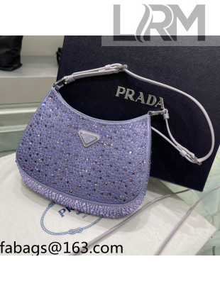 Prada Cleo Satin Bag with Crystals 1BC169 Wisteria Purple 2021