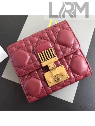 Dior French "Dioraddict" Flap Wallet in Cannage Lambskin Burgundy 2017