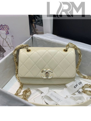 Chanel Quilted Lambskin Entwined Chain Small Flap Bag AS2317 White 2021