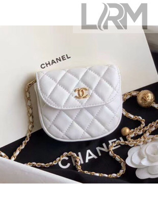 Chanel Quilted Lambskin Mini Flap Waist Bag with Metal Ball AP1461 White 2020