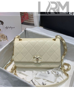 Chanel Quilted Lambskin Entwined Chain Medium Flap Bag AS2318 White 2021