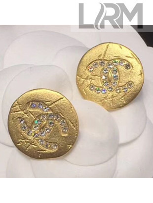 Chanel Large Crystal Round Stud Earrings Gold/Crystal White 2019 