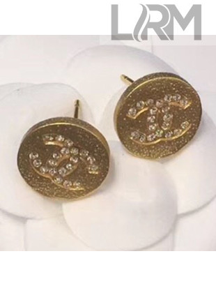 Chanel Small Crystal Round Stud Earrings Gold/Crystal White 2019 