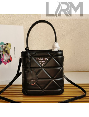 Prada Small Quilted Leather Panier Bucket Bag 1BA217 Black 2020