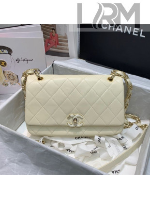Chanel Quilted Lambskin Entwined Chain Large Flap Bag AS2319 White 2021