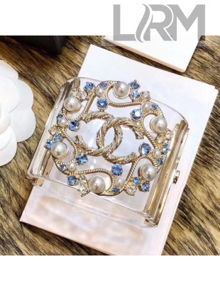 Chanel Resin CC Bloom Crystal Cuff Bracelet Blue 2019