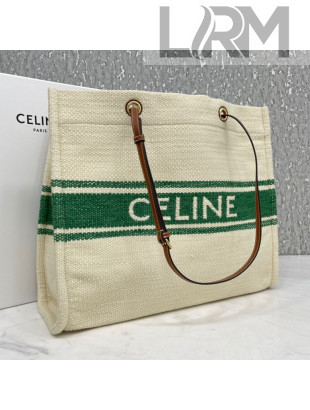 Celine Square Cabas Large Tote Bag in Soleil Inch Textile Green 2021