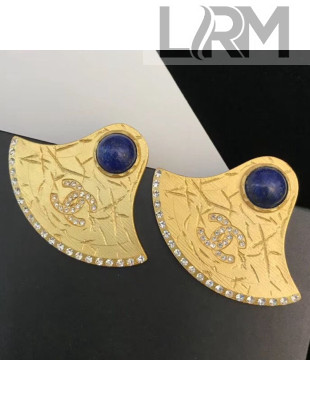 Chanel Metal Skirt-shaped Stud Earrings AB1607 Gold/Blue 2019