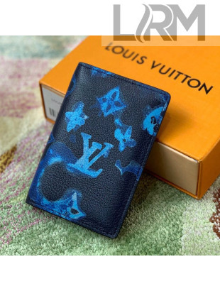 Louis Vuitton Pocket Organizer Wallet in Ink Blue Watercolor Leather M80463 2021