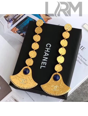 Chanel Metal Skirt-shaped Long Earrings AB1607 Gold/Blue 2019