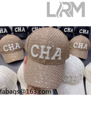 Chanel Sequins Pearl Baseball Hat Beige 2021 110574