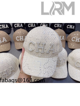 Chanel Sequins Pearl Baseball Hat White 2021 110575