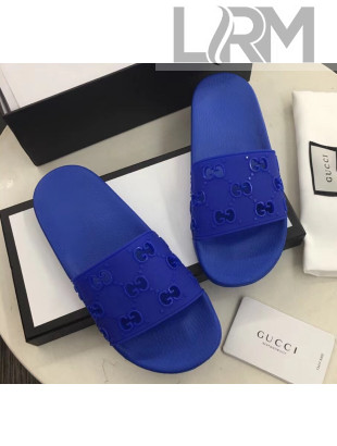 Gucci Rubber GG Slide Sandal 573922 Blue 2020(For Women and Men) 