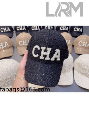 Chanel Sequins Pearl Baseball Hat Black 2021 110576