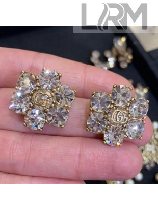Gucci Crystal GG Stud Earrings White/Gold 2020