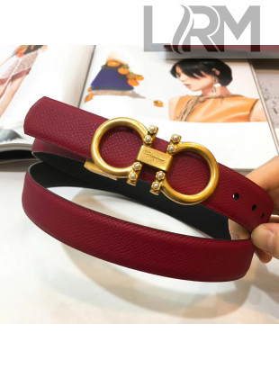 Ferragamo Double Reversible Grainy Calfskin Leather 2.5cm Belt with Metal Pearls Buckle Burgundy 2019 