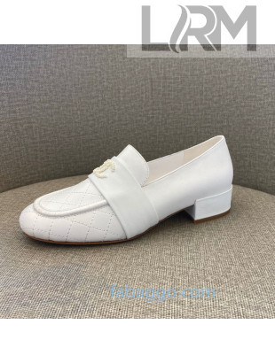 Chanel Quilted Calfskin Matte Flat Loafers All White 2020