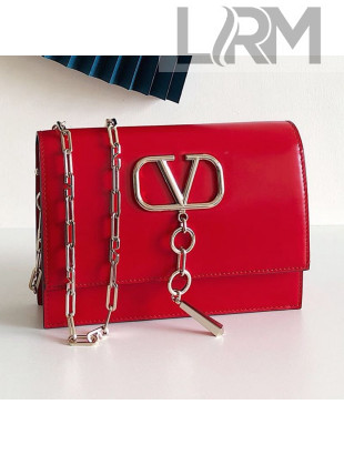 Valentino Smooth Calfskin Small VCASE Chain Shoulder Bag Red 2019