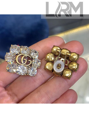 Gucci Crystal GG Stud Earrings Aged Gold 2020