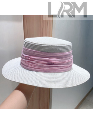 Dior White Straw Hat with Wrap Band Pink 2021