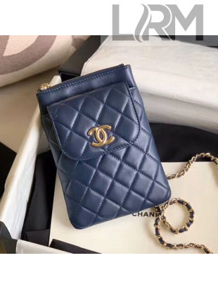 Chanel Quilted Lambskin Phone Holder Clutch with Chain and Coin Purse AP1191 Navy Blue 2020