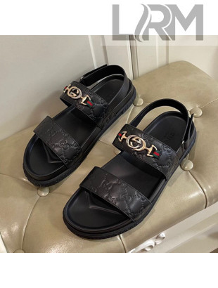 Gucci Men's Zumi GG Leather Sandals Black 2021 01