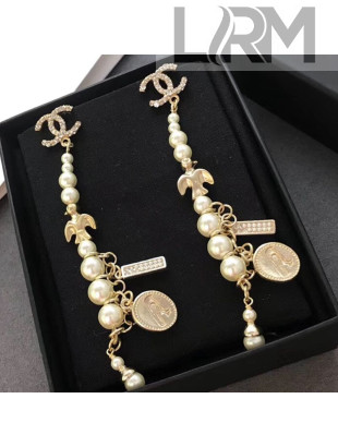 Chanel Bird Pearl Long Earrings White/Gold 2019