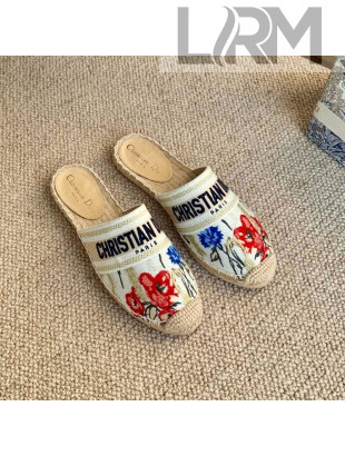 Dior Granville Espadrille Mules in Multicolor Cotton with Hibiscus Embroidery 2021