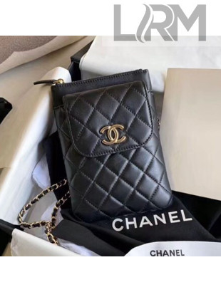 Chanel Quilted Lambskin Phone Holder Clutch with Chain and Coin Purse AP1191 Black 2020
