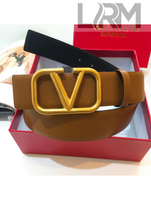 Valentino Double Reversible Smooth Calfskin Leather 4cm Belt Brown 2019 