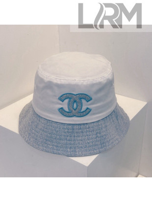 Chanel Nylon and Denin Bucket Hat White/Light Blue 2021