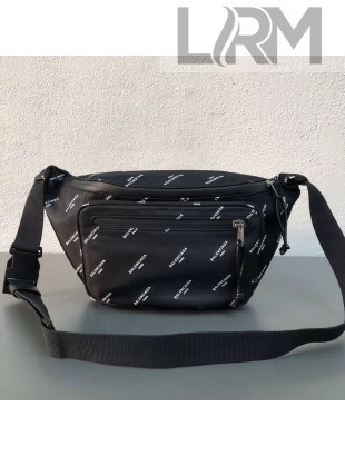 Balenciaga Canvas Belt Bag with All Over Balenciaga Logo Print Black