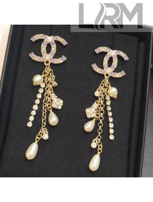 Chanel Stone Pearl and Crystal Tassel Earrings Lavender Purple 2019