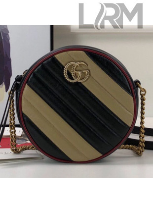 Gucci GG Marmont Mini Round Shoulder Bag 550154 Beige/Black 2019