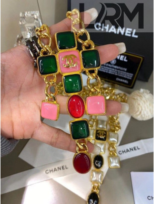 Chanel Resin Stone Necklace AB5143 Green/Burgundy/Pink 2020