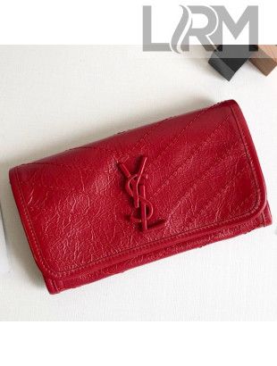Saint Laurent Niki Large Flap Wallet in Crinkled Vintage Leather 583552 Red 2019