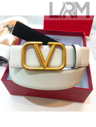 Valentino Double Reversible Smooth Calfskin Leather 4cm Belt Whtie 2019 