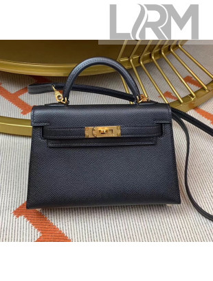Hermes Mini Kelly II Handbag in Original Epsom Leather Black (Half Handmade)
