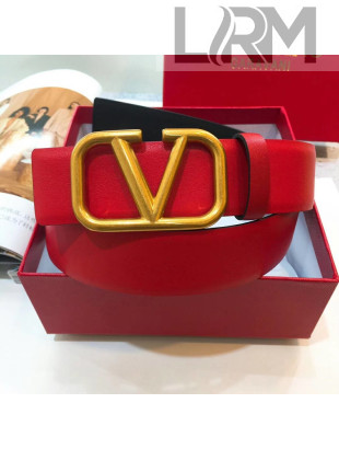 Valentino Double Reversible Smooth Calfskin Leather 4cm Belt Red 2019 