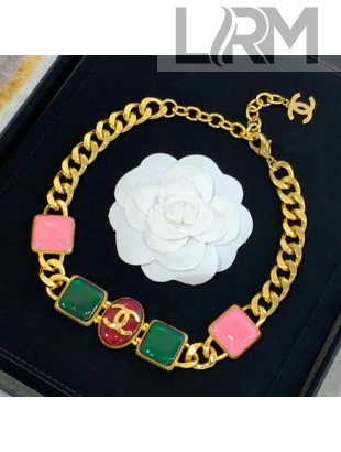 Chanel Resin Stone Bracelet AB5144 Green/Burgundy/Pink 2020