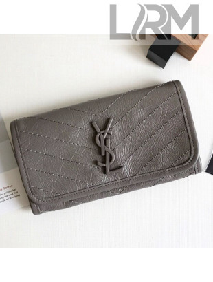 Saint Laurent Niki Large Flap Wallet in Crinkled Vintage Leather 583552 Light Grey 2019