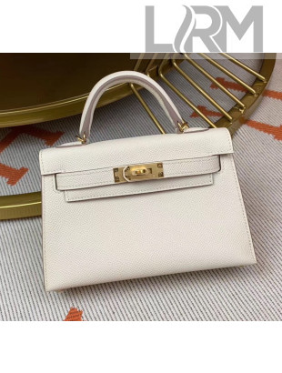 Hermes Mini Kelly II Handbag in Original Epsom Leather White/Gold Hardware (Half Handmade)